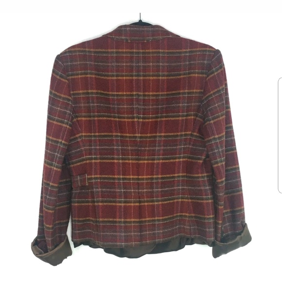 BCBG Max Azria M Burgundy Brown Plaid Layered Wool - Picture 2 of 4